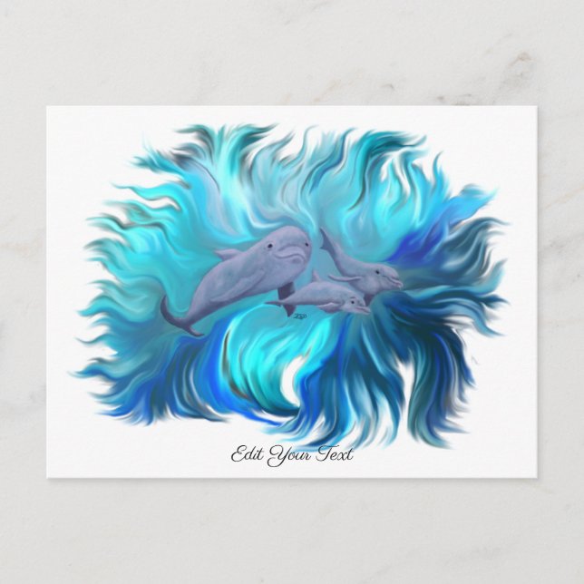 Postal En la escuela de delfines (Anverso)