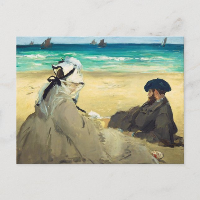 Postal En la playa de Edouard Manet (1873) (Anverso)