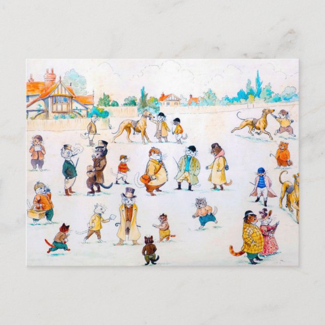 Postal En las carreras de Cat Town, Louis Wain (Anverso)