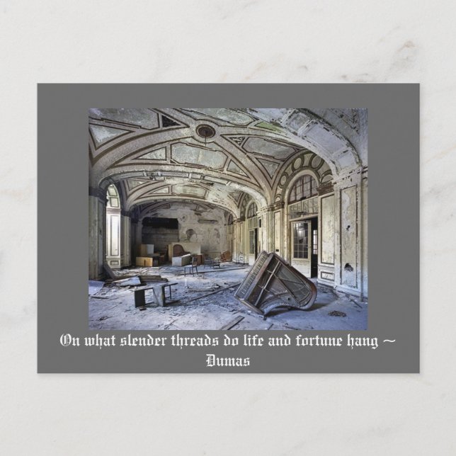 Postal En lo que hilos delgados cuelgan la vida y la fort (Anverso)