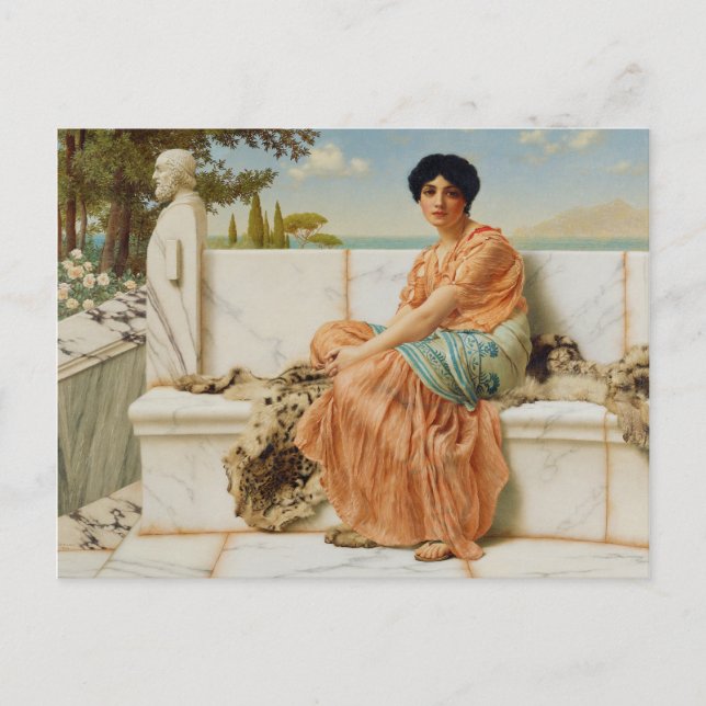 Postal En los días del Sappho por John William Godward, 1 (Anverso)