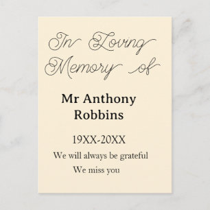 Postal En memoria amorosa de nombre recuerdo funeral