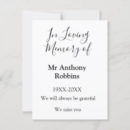 Postal En memoria amorosa de nombre recuerdo funeral