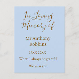Postal En memoria amorosa de nombre recuerdo funeral