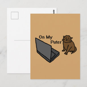 Postal En Mi Puter Gato Marrón Divertido Meme De Computad