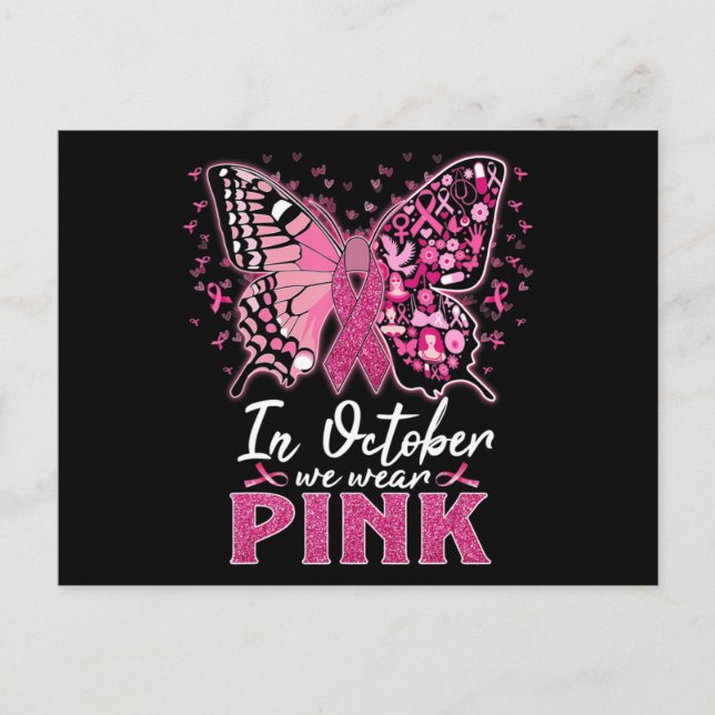 Postal En Octubre Usamos Cáncer De Mama De Mariposa Rosa (Anverso)
