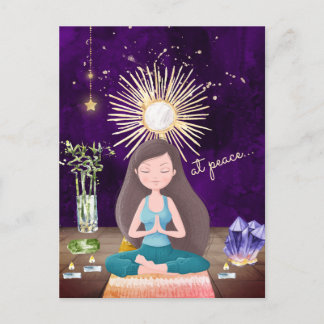 Postal En paz meditando a Chicas de yoga y cristales