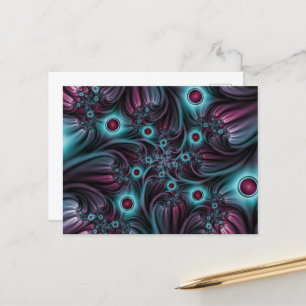 Postal En profundidad Arte fractal rosa azul abstracto ab
