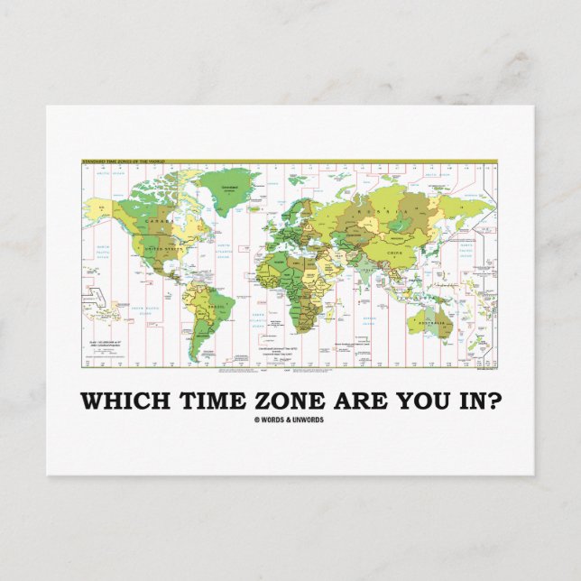 Postal ¿En Qué Zona Horaria Estás? (Mapa mundial de zonas (Anverso)