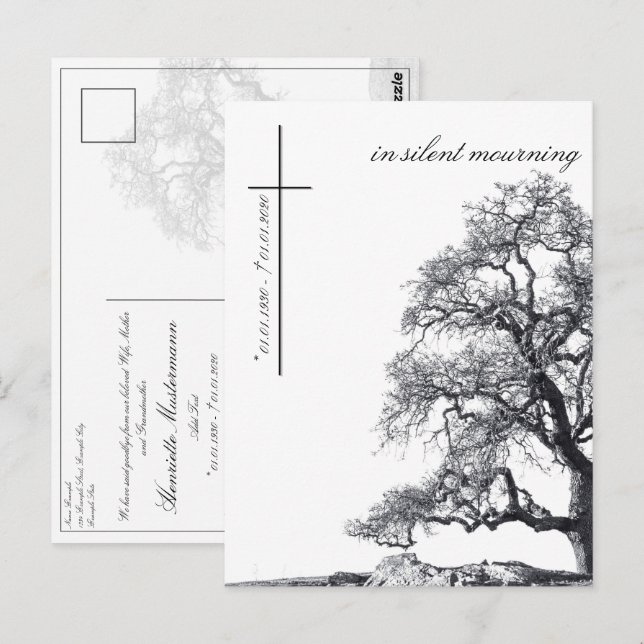 Postal En silencio duelo - árbol en pradera (Anverso / Reverso)