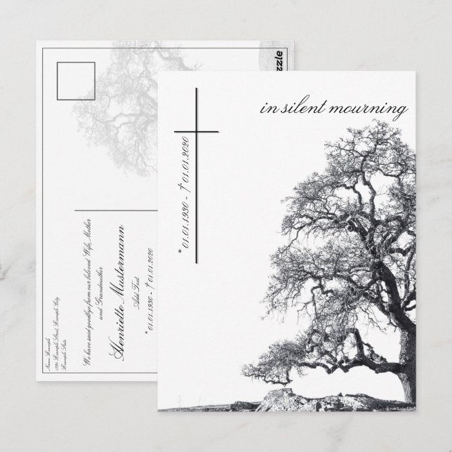 Postal En silencio luto - árbol en prado (Anverso / Reverso)