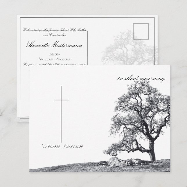 Postal En silencio luto - árbol en prado (Anverso / Reverso)