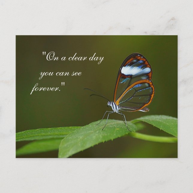 Postal "En un día despejado" Diseño de mariposa de vidrio (Anverso)