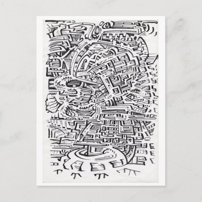 Postal En un punto intermedio, dibujo de tinta (Anverso)