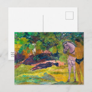 Postal En vainilla, hombre y caballo Gauguin