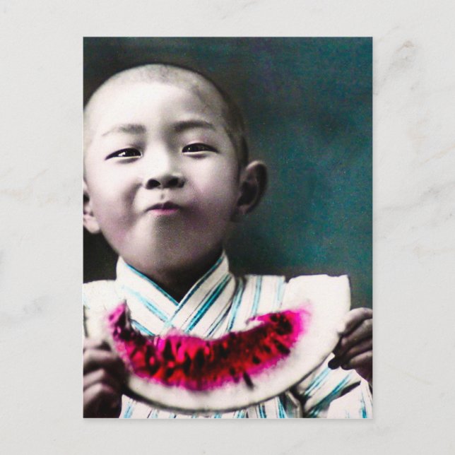 Postal En verano, la vieja sandía japonesa (Anverso)