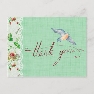 Postal Encaje Arpillera Rosas Vintage y Golondrina Gracia
