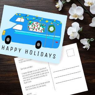 Postal Encantador Campamento de Navidad RV Vintage Navida