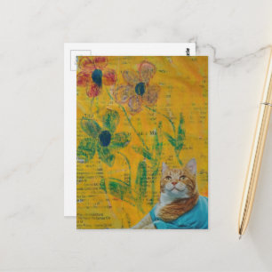 Postal Encantador collage de gatito jengibre y flores