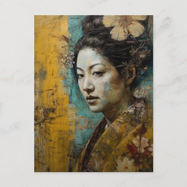 Postal Encantador Collage femenino japonés (Anverso)