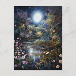 Postal Encantador paisaje de jardín iluminado por luna