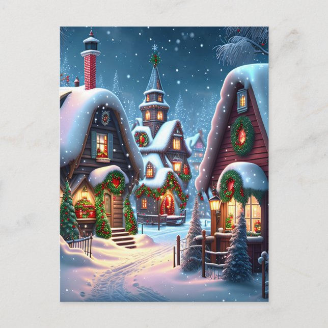 Postal Encantador pueblo de Navidades nevados (Anverso)