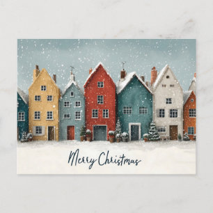 Postal Encantador pueblo nevado "Feliz Navidad"