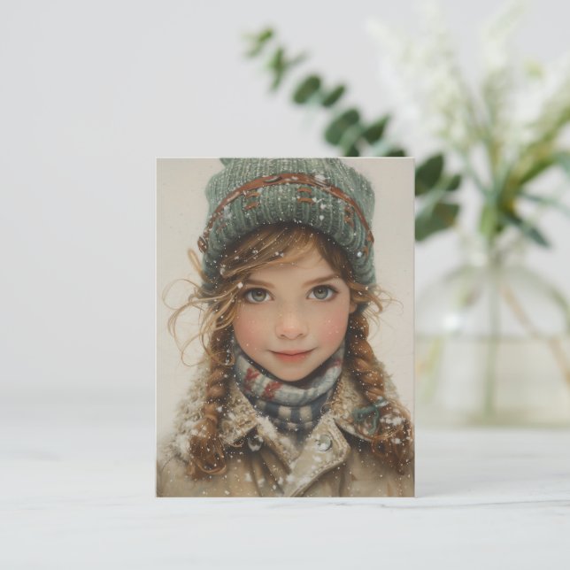 Postal Encantador retrato de invierno joven Chica (Anverso de pie)