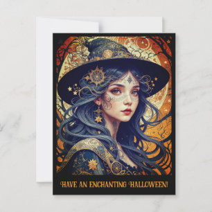 Postal Encantador saludo de bruja de Halloween