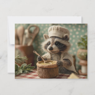 Postal Encantador y amable chef de Raccoon que agita un b