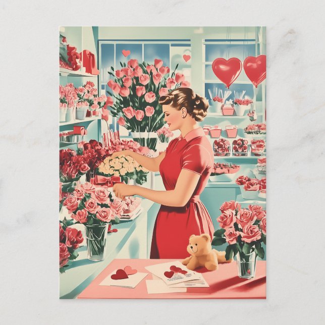 Postal Encantadora escena de la tienda de flores de época (Anverso)