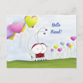 Postal Encantadora Ladybug con los globos del corazón col