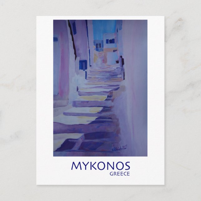 Postal Encantadora vista Mykonos Grecia con escaleras (Anverso)