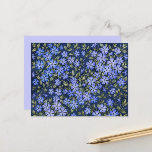 Postal Encantadoras Flores de Vinca Dispersas Azul Profun