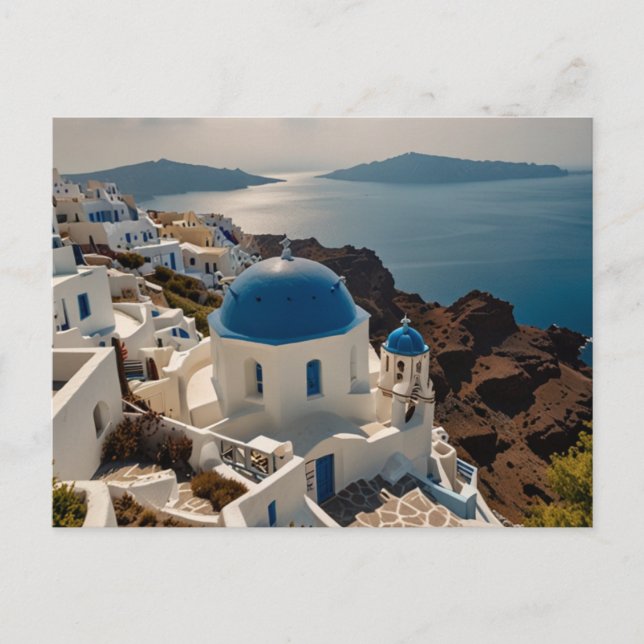 Postal Encantando Santorini con un saludo marítimo (Anverso)