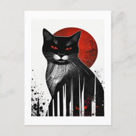 Postal Encanto a rayas: Arte de gato en otoño de Hallowee
