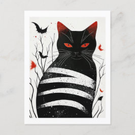 Postal Encanto a rayas: Arte de gato en otoño de Hallowee