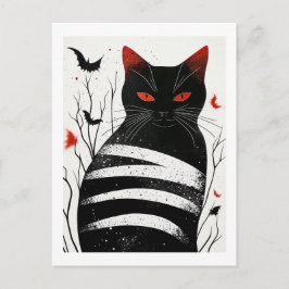 Postal Encanto a rayas: Arte de gato en otoño de Hallowee