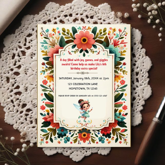 Postal Enchanted Fairy Floral Birthday Invitation (Subido por el creador)