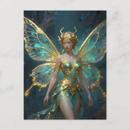 Postal Enchanted Fairy in Gold and Turquoise 