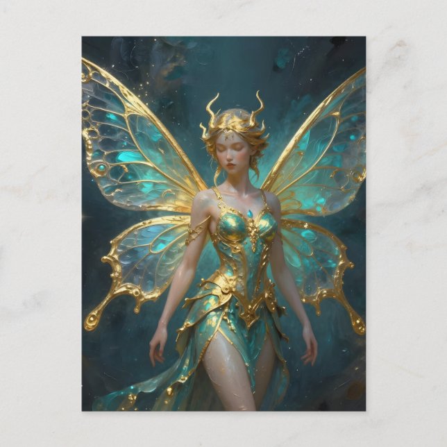 Postal Enchanted Fairy in Gold and Turquoise  (Anverso)