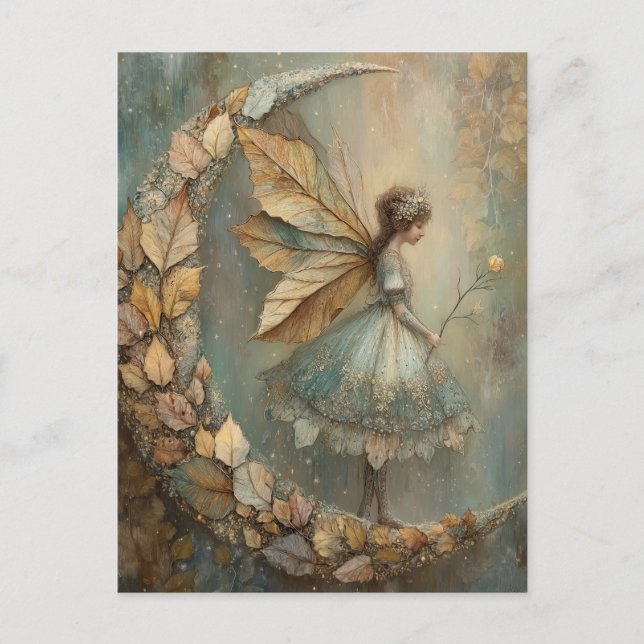 Postal Enchanted Woodland Leaf Fairy Watercolor Fantasy (Anverso)