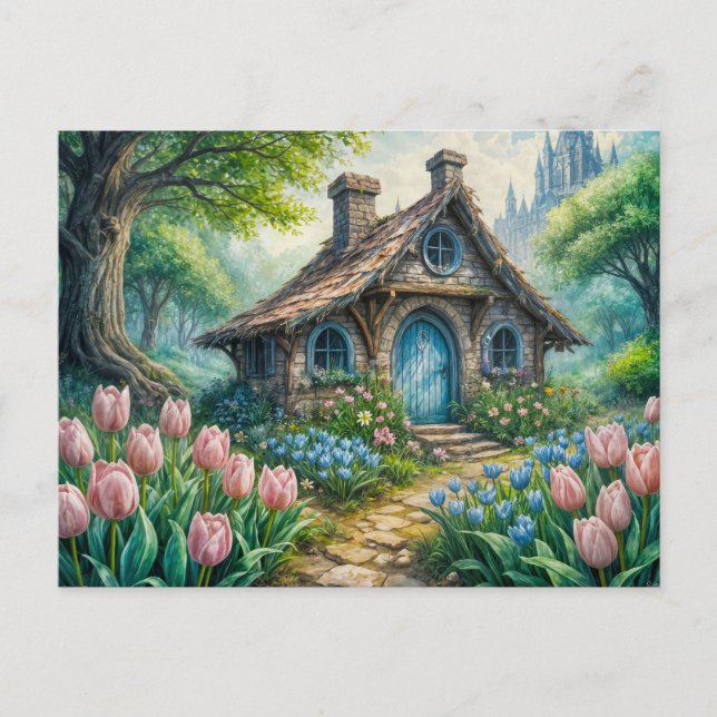 Postal Enchanting Cottage with Tulip Garden (Anverso)