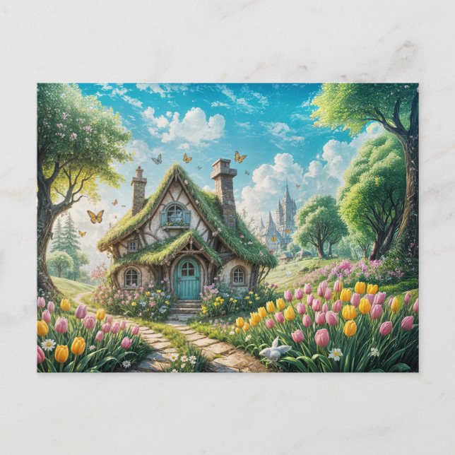 Postal Enchanting Cottage with Tulip Garden (Anverso)