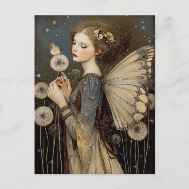 Postal Enchanting Fantasy Fairy & Dandelion Magical Art  (Anverso)