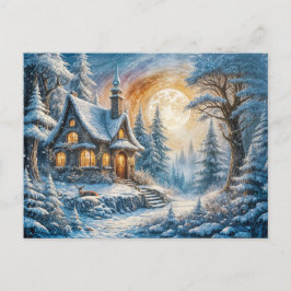 Postal Enchanting Winter Cottage in Moonlight