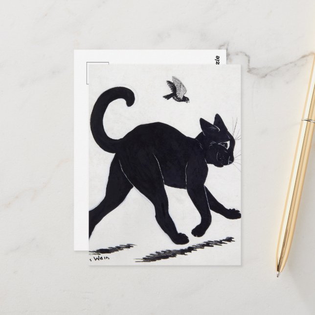 Postal Encogiendo a Tom Cat de Louis Wain (Anverso/Reverso In Situ)