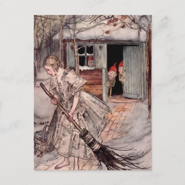 Postal "Encontró fresas maduras" por Arthur Rackham (Anverso)