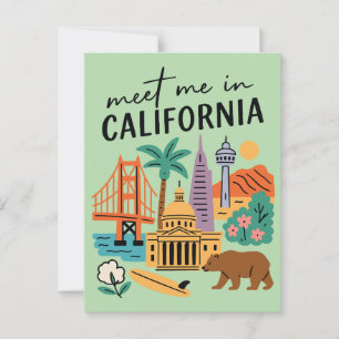 Postal Encuentrame En California Golden Gate Bear Retro
