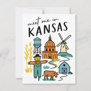 Postal Encuentrame en Kansas Granja Retro Espantapájaros 